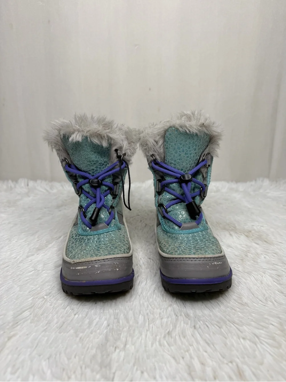 SOREL / NC1878 blue sparkle fur lined winter snow boots / 12 (toddler girl)
